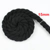 A ball of black natural twisted cotton cord with a 15mm thickness.