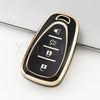 A black and gold durable TPU key fob cover for a Chevrolet vehicle, showing various button icons.