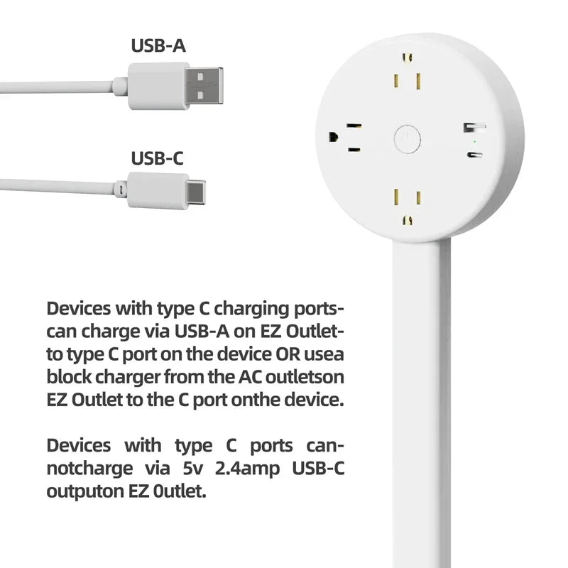 Rotating Wall Plug Extender with Adjustable Length and USB Ports