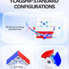 Highlighting flagship standard configurations of a speed cube featuring seamless moves and snap-in splicing.