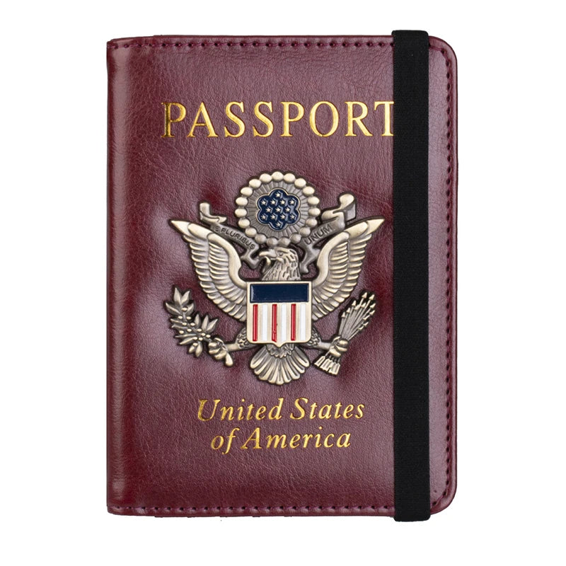 Classic PU Leather Passport Holder with US Flag Detail