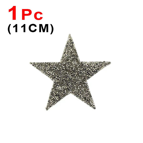 A single 11cm glitter rhinestone star patch for clothing and accessories.