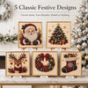 Fünf klassische festliche Designs mit Santa, Baum, Rentier, Kranz und Strumpf als Diamant-Mal-Kits