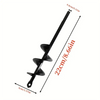 A black garden auger drill bit with a spiral design shown in a vertical view.