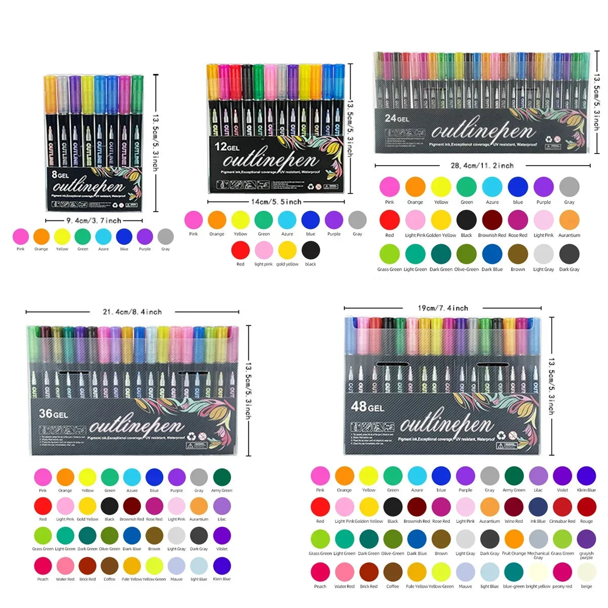 Double Line Outline Pens with Metallic Glitter (Set of 8)