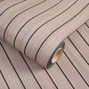 Roll of 3D grille pattern peel-and-stick wallpaper showing vertical stripes on a light beige background