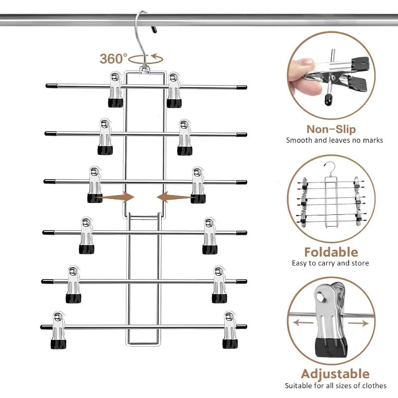 Space-Saving Clip Pants Hangers with 360° Swivel Hook
