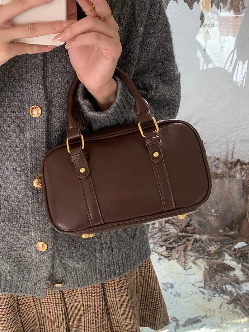 Vintage PU Leather Crossbody Shoulder Bag – Solid Color Retro Handbag
