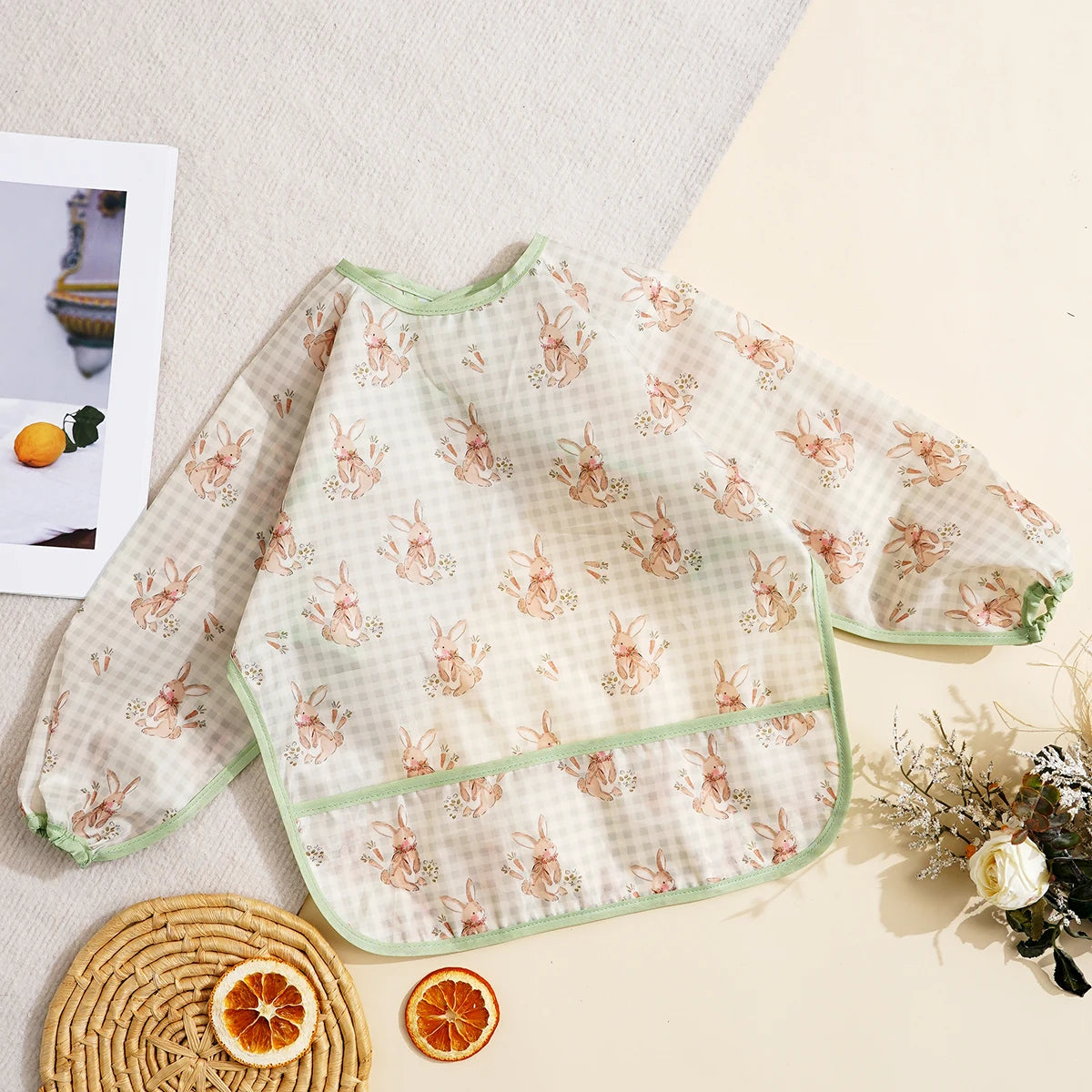 Waterproof Long-Sleeve Baby Bibs with Catch-All Pockets