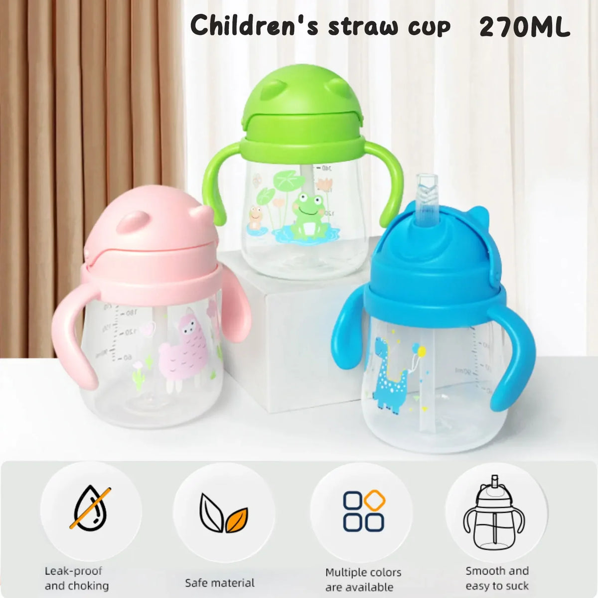 Baby Training Cup with Straw and Easy-Grip Handles