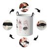 A white storage basket with a unicorn ballerina print, shown from various angles.
