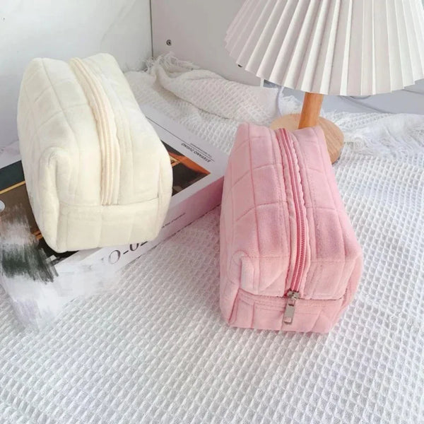 Soft Plush Cosmetic Bag with Zipper Closure