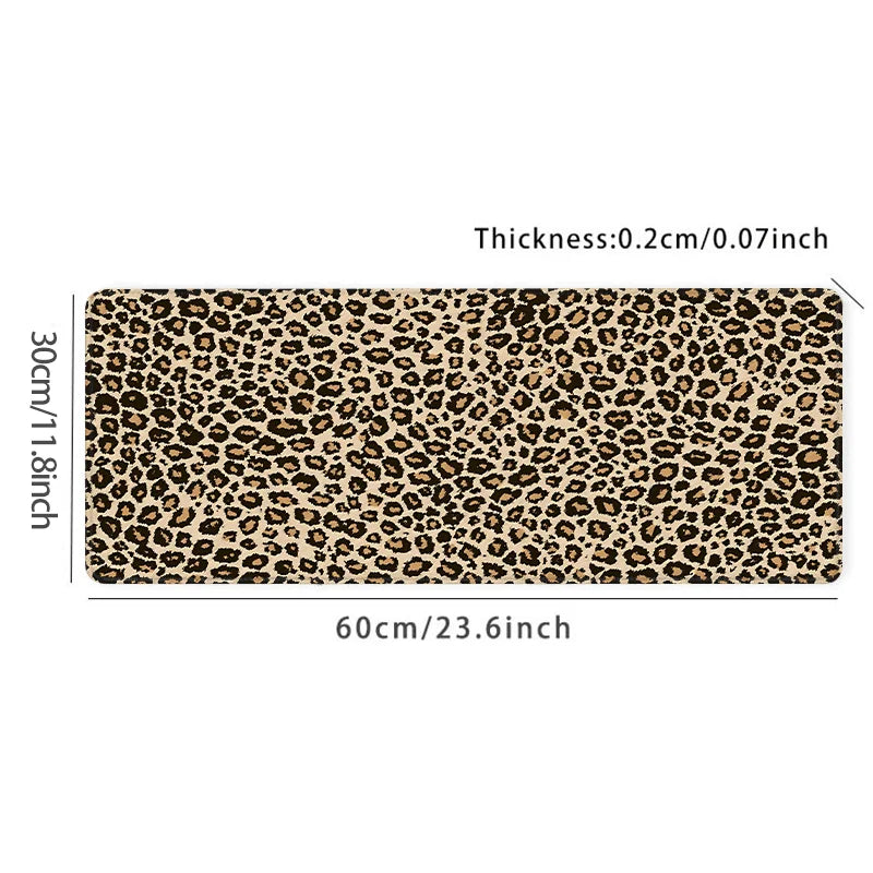 XXL Leopard Print Desk Mat with Non-Slip Rubber Base