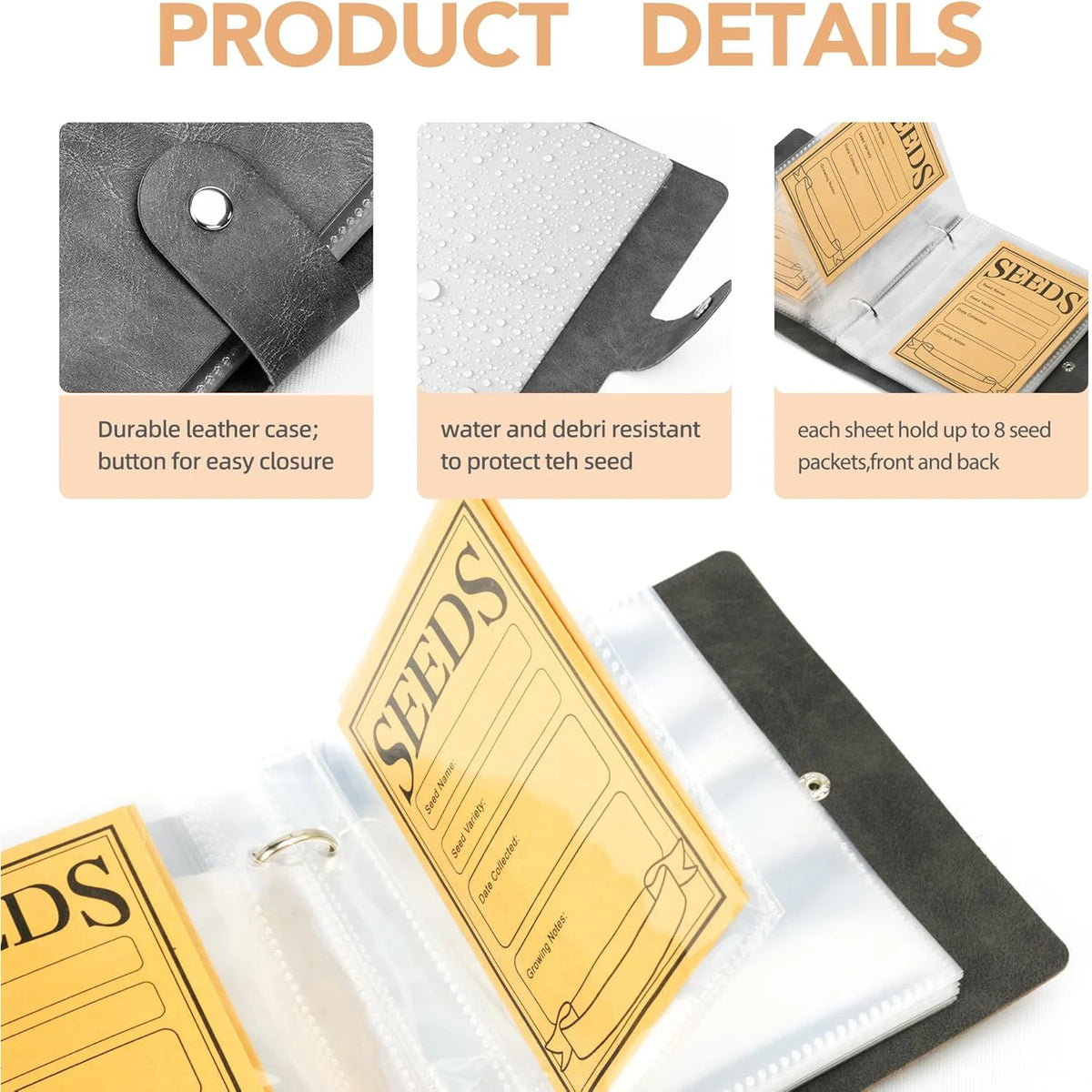 Garden Seed Organizer Binder with Self-Sealing Envelopes