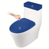 A white toilet seat with a blue fleece cover and lid, showing numbered points for the covers.