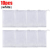 Ten white foaming mesh bath poufs with hanging loops.