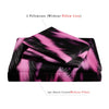 Two pillowcases and one duvet cover featuring a pink leopard abstract print on a black background.