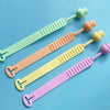 A set of silicone toilet seat lifters in pastel colors, including green, peach, yellow, and purple.