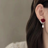 Vintage Velvet Rose Pearl Earrings for Women