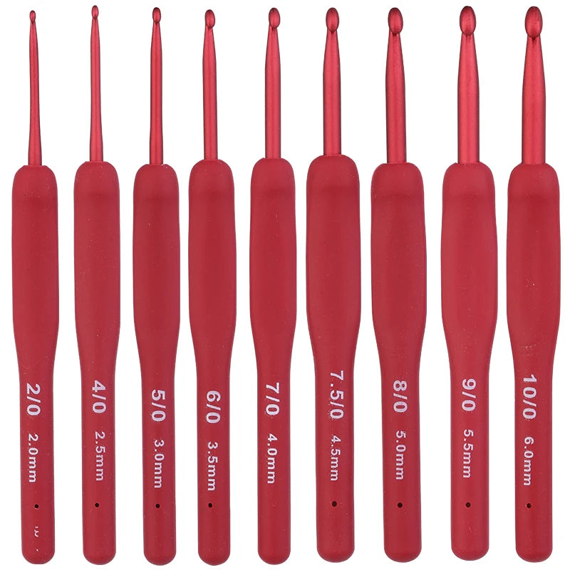 Ergonomic Red Crochet Hook Set with Soft Grip Handles
