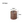 A round, brown handwoven wicker serving basket with a woven texture.