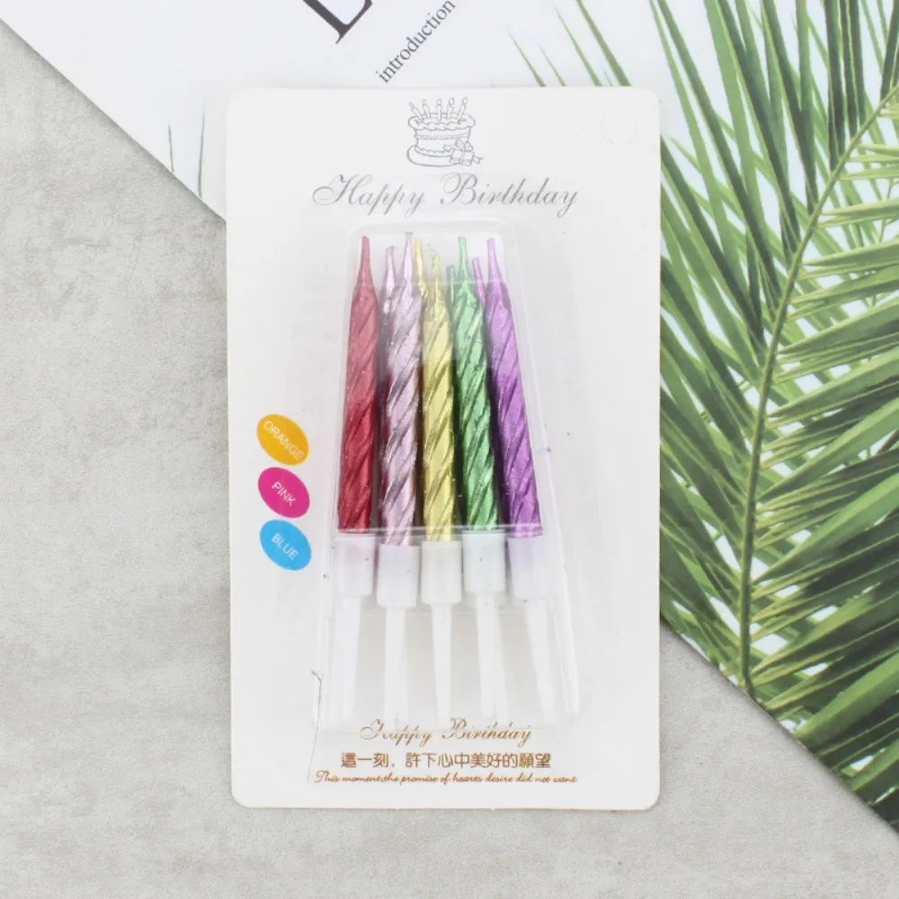 Spiral Birthday Cake Candles, Set of 6 Long Thin Decorative Candles for Cakes and Desserts