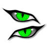 A pair of stylized, reflective cat eye stickers featuring bright green irises and black outlines.
