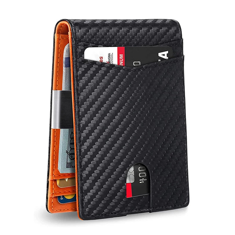 Slim RFID-Blocking Carbon Fiber Leather Wallet