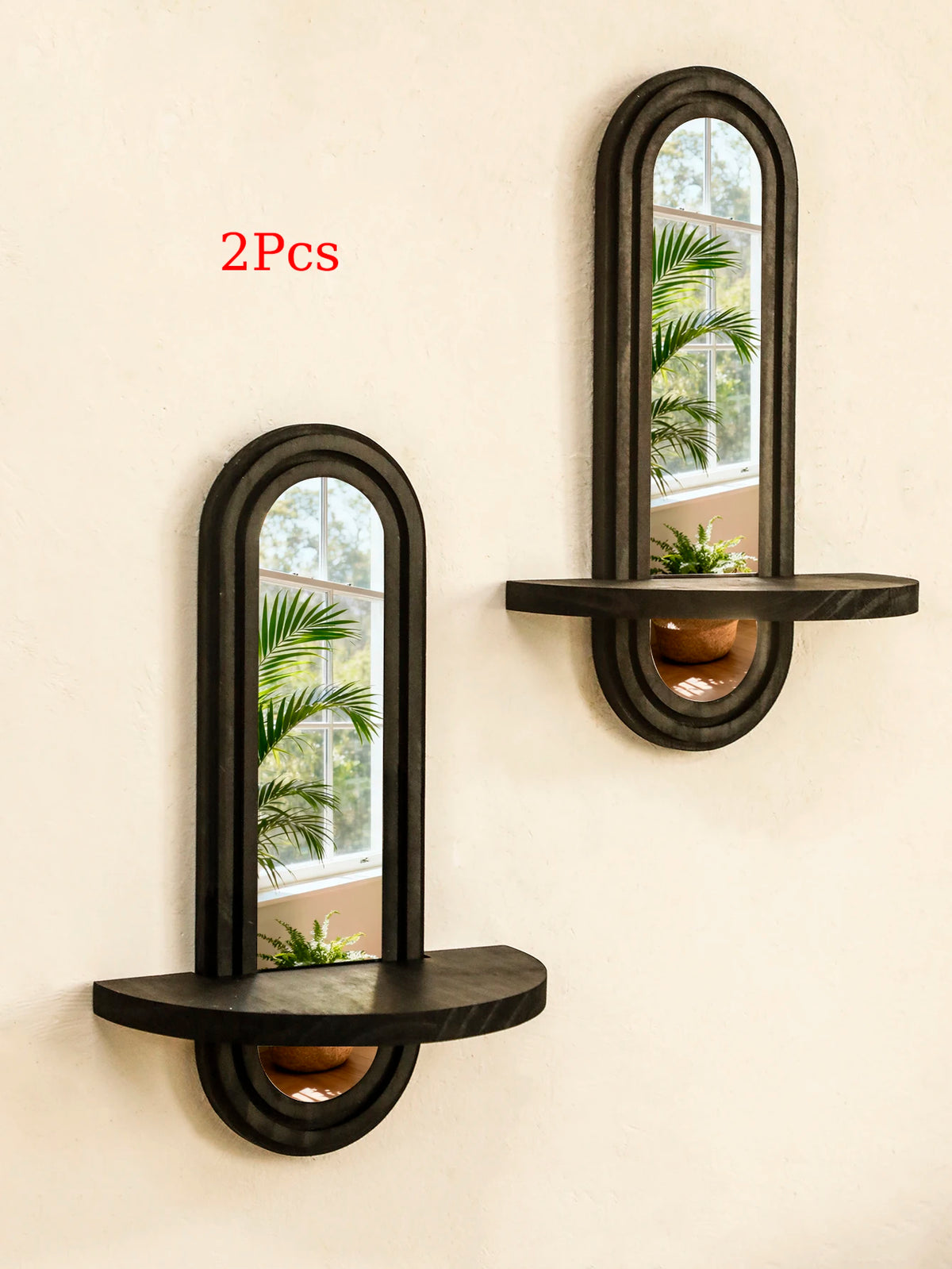 Arched Wall Shelf with Mirror — Modern Geometric Design