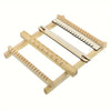 A wooden weaving loom kit with several wooden strips and components for DIY crafts.