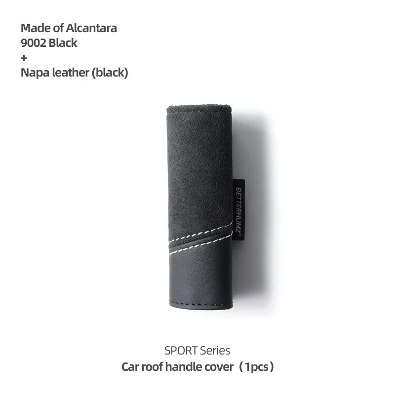 Black Alcantara and Napa leather car roof handle cover for the Sport Series