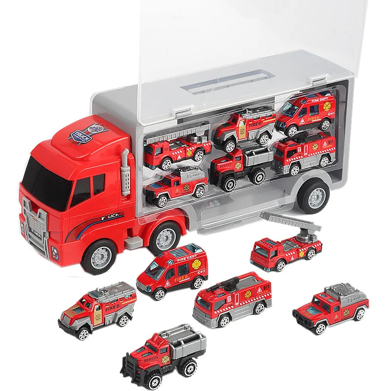 Set de 10 Vehículos de Construcción con Camión Almacenador