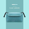 A light blue linen green fabric organizer bag for a stroller, featuring a cup holder.