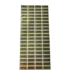 A grid of small, square matte gold name stickers with the name David printed on each one.