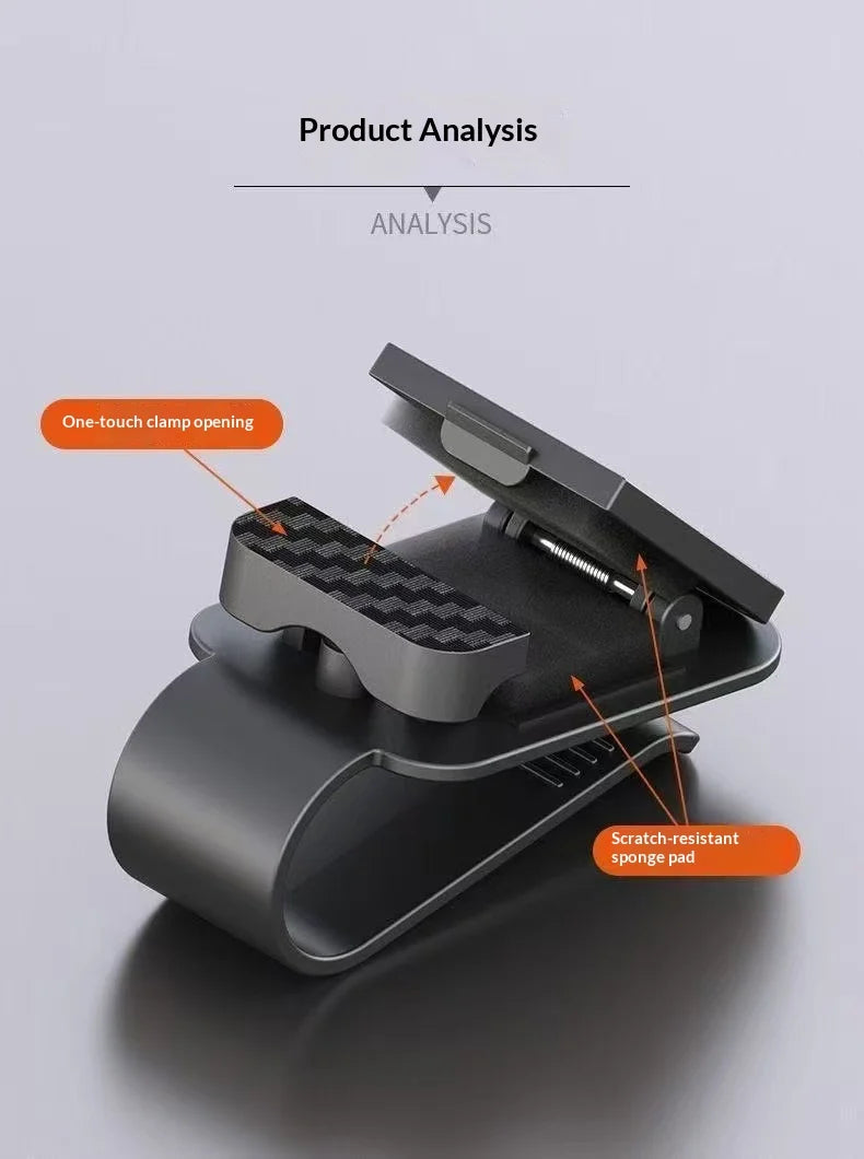 A black magnetic glasses holder with a one-touch clamp opening and a scratch-resistant sponge pad.