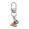 Silver padlock keychain charm shaped like a pink and yellow butterfly
