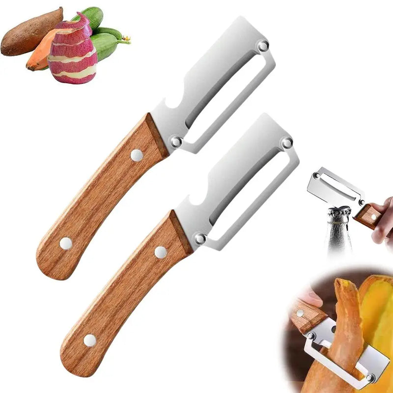Wooden-Handle Multi-Function Peeler with Bottle Opener