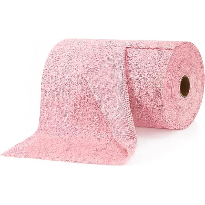 Roll of pink reusable microfiber cleaning towels