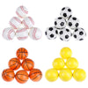A set of three soft foam sports stress balls in black and white patterns and yellow colors.
