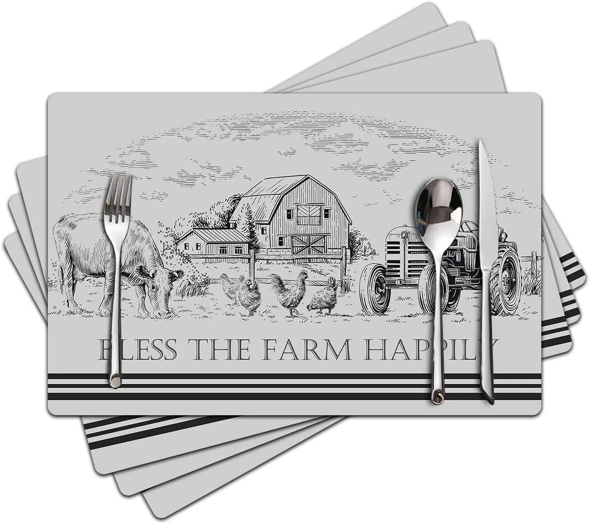 Une pile de sous-plats en lin gris à motifs floraux pour la table à manger