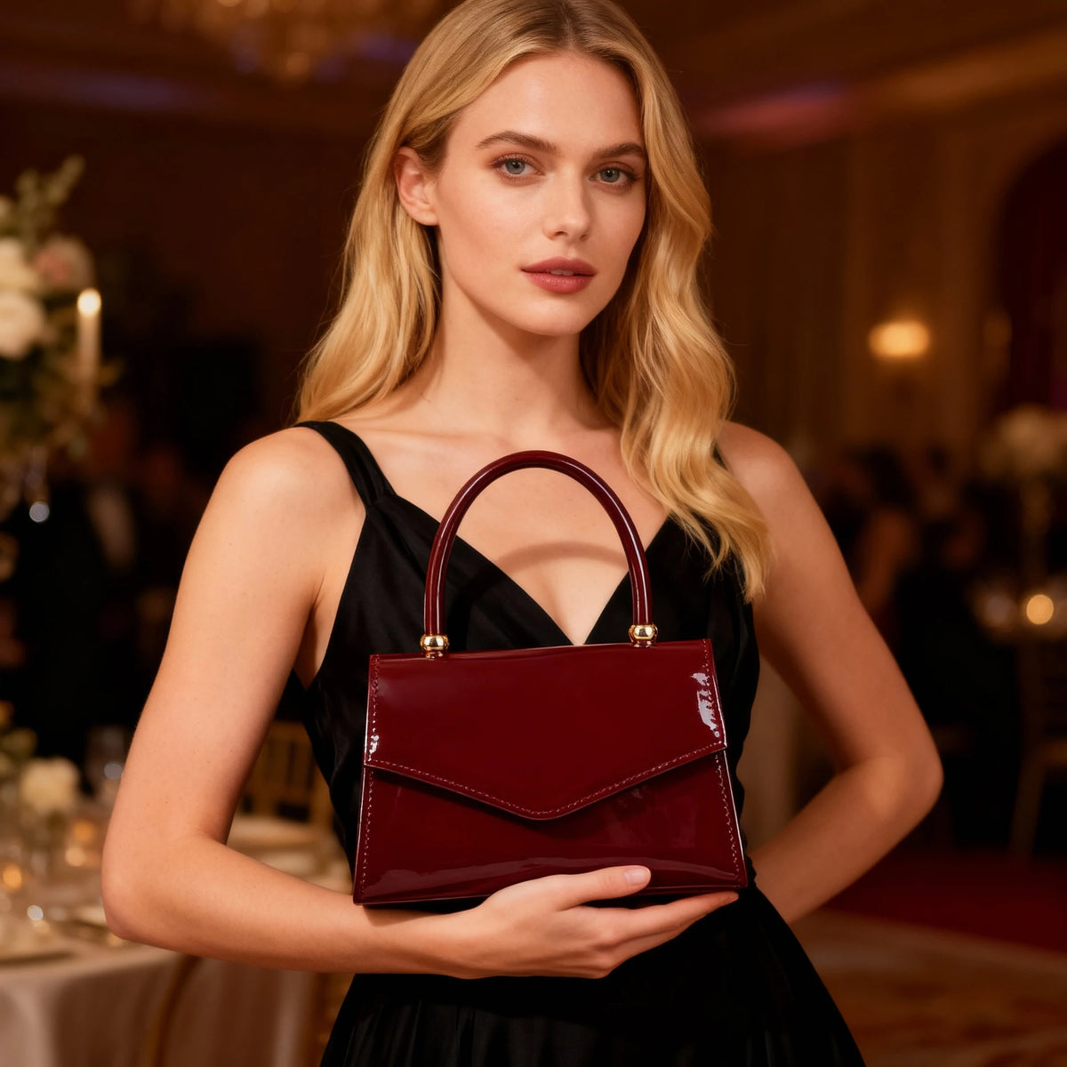 Vintage-Inspired Glossy Evening Handbag