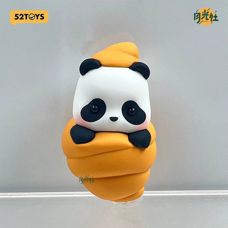 A cute blind box figure of a panda wrapped in an orange ice cream cone shape.