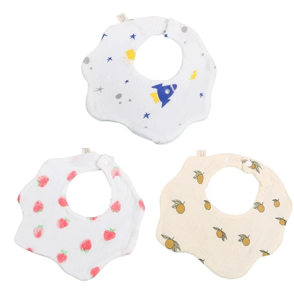 Cotton Gauze Baby Feeding Bibs (3-Pack) with Burp Cloths