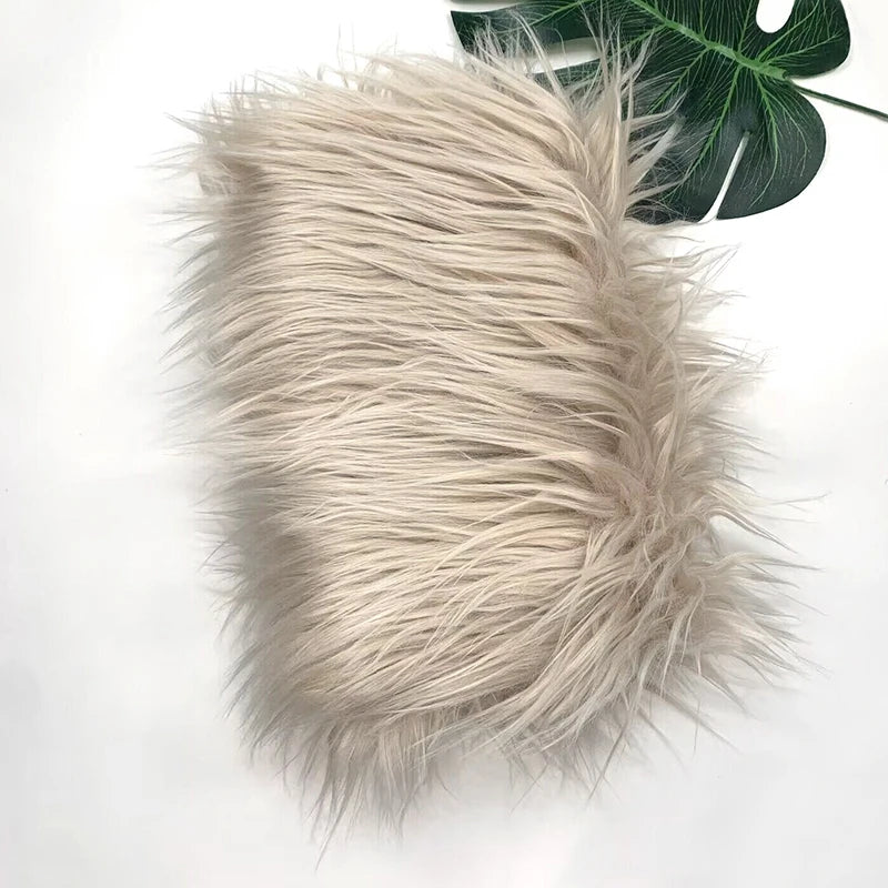 Fluffy beige faux fur fabric for DIY sewing, doll hair, and cosplay