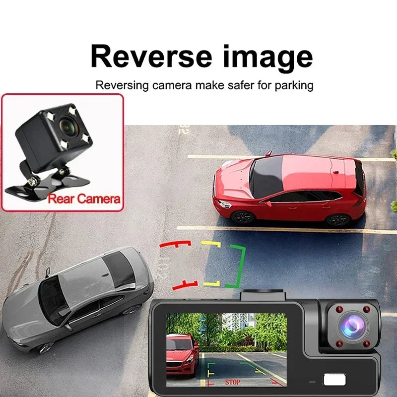 3-Lens WiFi Dash Cam with Front, Interior & Rear Cameras