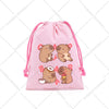 A pink drawstring storage bag featuring cute capybara illustrations.