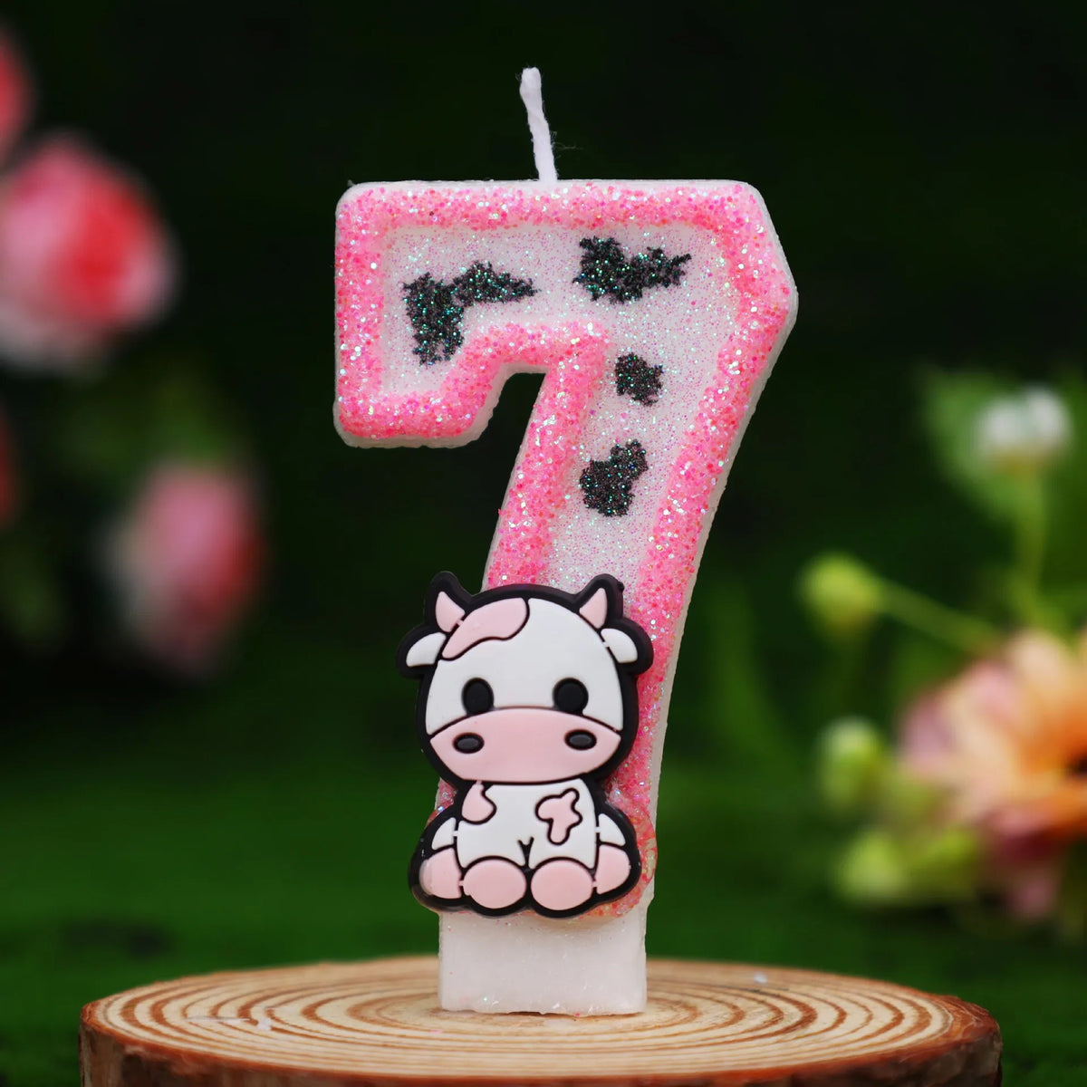 Cow Print Number Candles with Glitter Finish