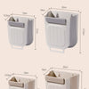 A set of foldable hanging trash bins in light gray and beige colors shown from the side and top view.