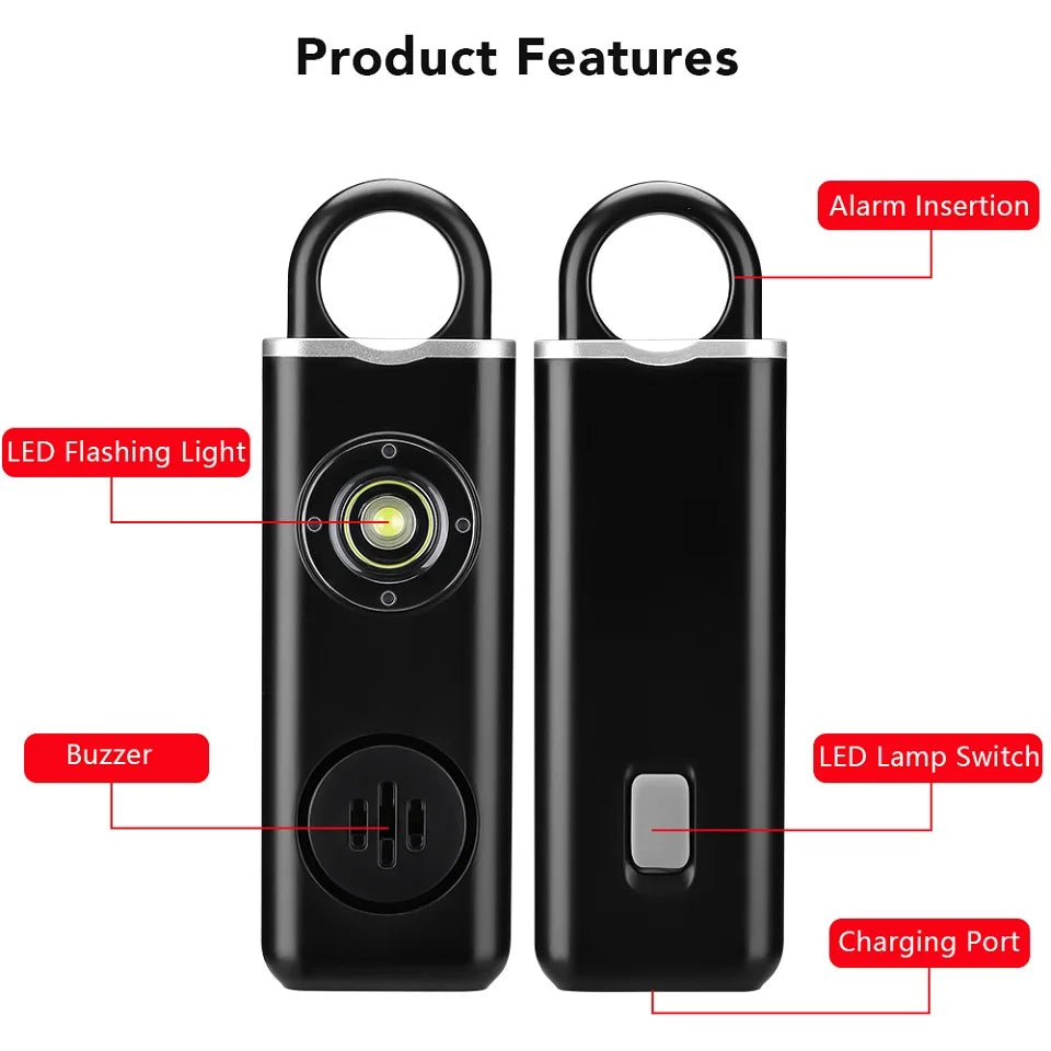 Personal Safety Alarm with LED Flashlight and USB-C Charging