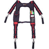 Black heavy duty padded tool belt suspenders with magnetic clips and tool slots